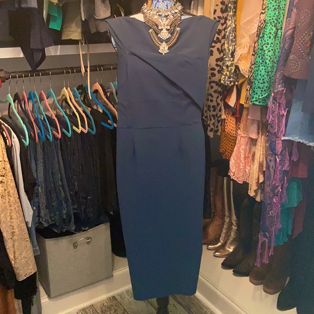 CHIARA BONI La Petite Robe Navy Draped Dress